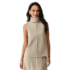 NWT OGL FuzzLuxe Turtle Neck Split Hem Sleeveless Top Beige Womens Size S